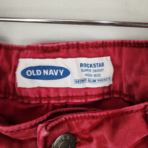 Old Navy Rockstar Super Skinny High Rise Pants Women's 6 Red Button Up Soft - Picture 10 of 11